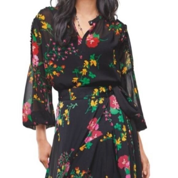 Cabi Black Floral Thespian Blouse M - Picture 1 of 10